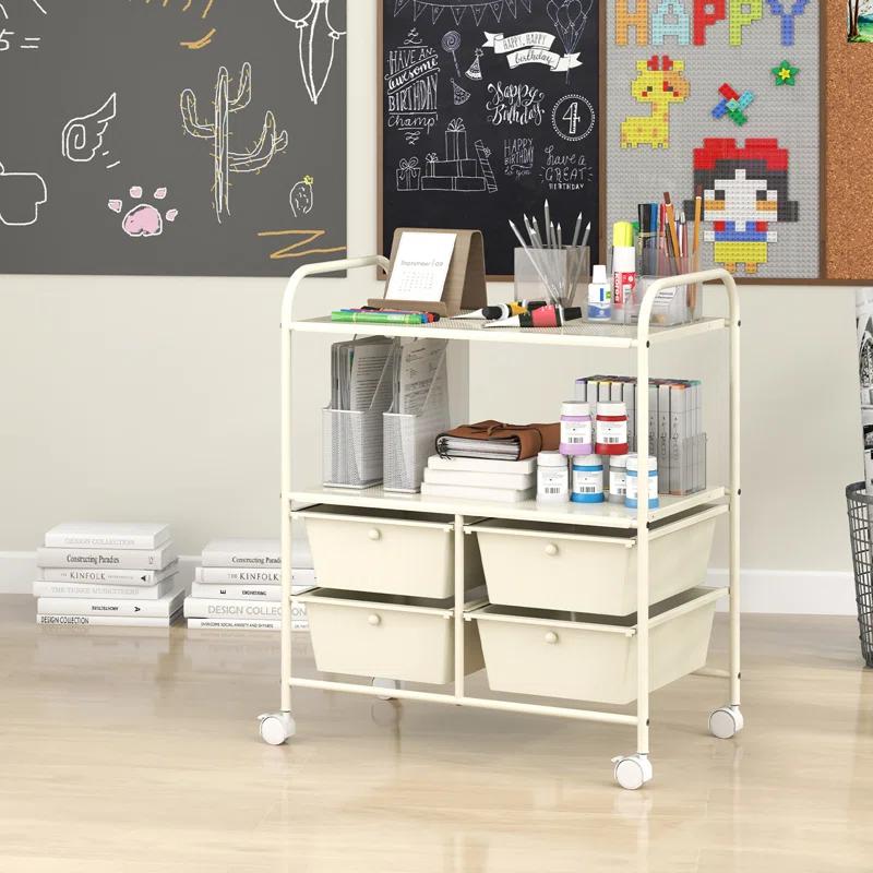 Latitude Run® Rolling Storage Cart Metal Rack Shelf 4 Drawers Home Office Furniture