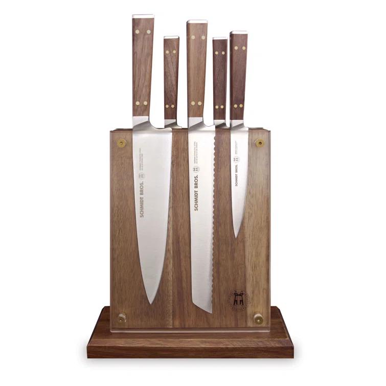 Schmidt Brothers Cutlery Schmidt Brothers™ Cutlery Walnut & Brass 6 Piece Knife Block Set & Reviews | Wayfair