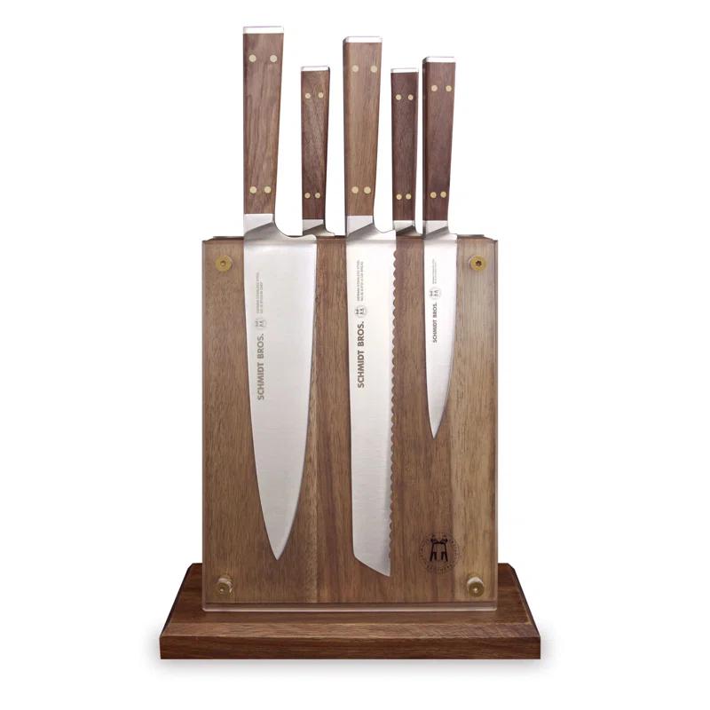 Schmidt Brothers Cutlery Schmidt Brothers™ Cutlery Walnut & Brass 6 Piece Knife Block Set & Reviews | Wayfair