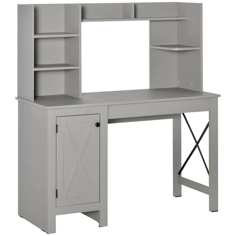 Gracie Oaks Farmhouse Computer Desk With Hutch And Cabinet, Home Office Desk With Storage, For Study