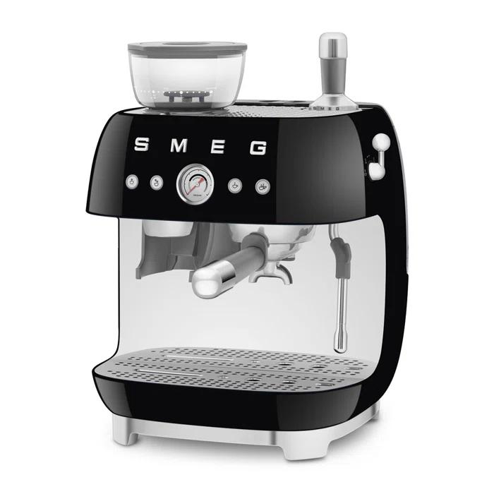 SMEG Black Semi-Automatic Coffee and Espresso Machine with Milk Frother