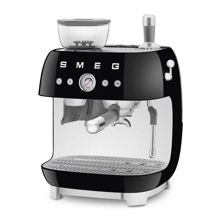 SMEG Black Semi-Automatic Coffee and Espresso Machine with Milk Frother