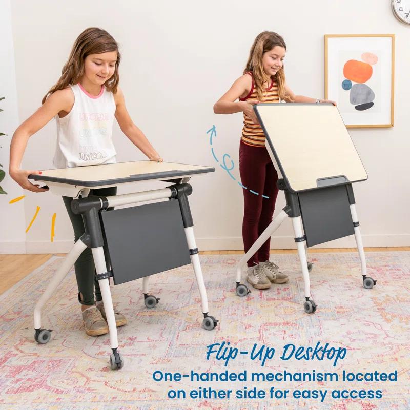 ECR4Kids ECR4Kids Nesting Student Desk, Portable Table, Maple/Grey
