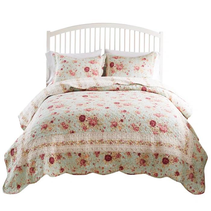 Antique Rose Cotton Reversible Quilt Set