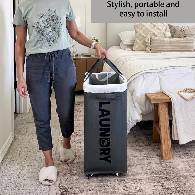 VOKIAL Laundry Basket With Wheels, 2PACK 75L Rolling Laundry Baskets With Removable Laundry Bags, Apartment Essentials, Collapsible Laundry Baskets, Laundry Bag, Corner Dorm Foldable Laundry Baskets, Slim Laundry Baskets