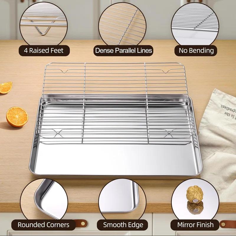 Anadea Baking Sheet With Cooling Rack Set Of 6, 3 Premium Stainless Steel Cookie Sheets And 3 Wire Racks, Kitchen Nonstick Baking Pans Set Includes 3 Different Sizes, Heavy Duty Non Toxic