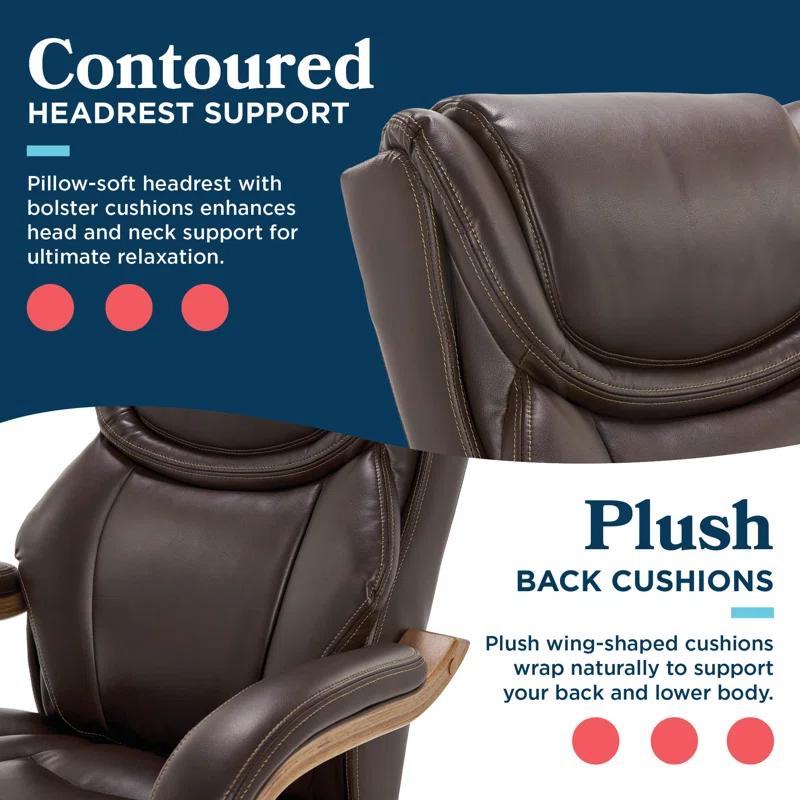 La-Z-Boy La-Z-Boy Harnett Big and Tall Executive Office Chair, Ergonomic High-Back Chair with Solid Wood Arms, ComfortCore with Memory Foam Cushions, Bonded Leather