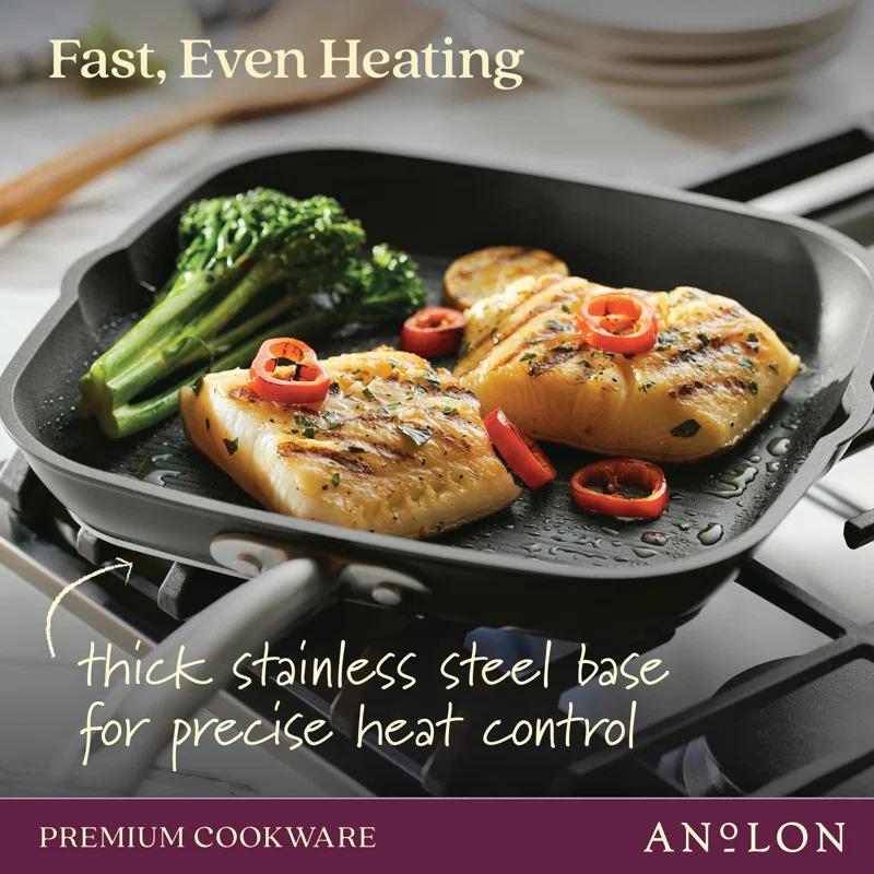 Anolon Accolade Forged Hard Anodized Nonstick Induction Square Stovetop Grill / Griddle Pan, 11 Inch, Moonstone