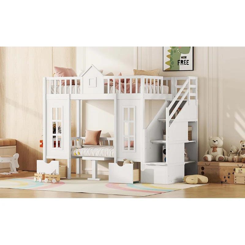 Greenhome Trade Bunk Bed With Changeable Table, Bunk Bed Turn Into Upper Bed And Down Desk