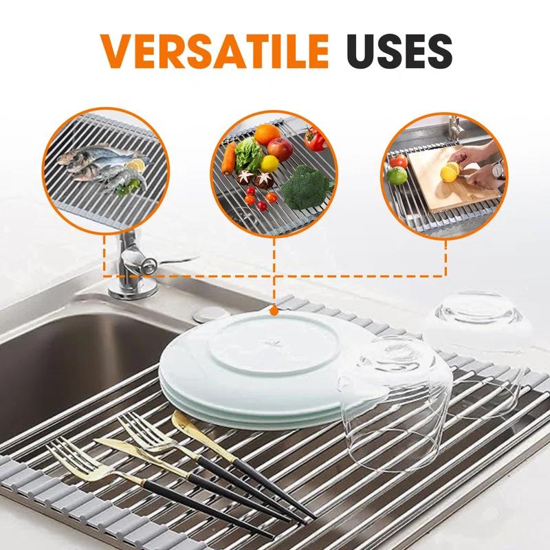 Cheer Collection Adjustable Stainless Steel Over The Sink Dish Rack