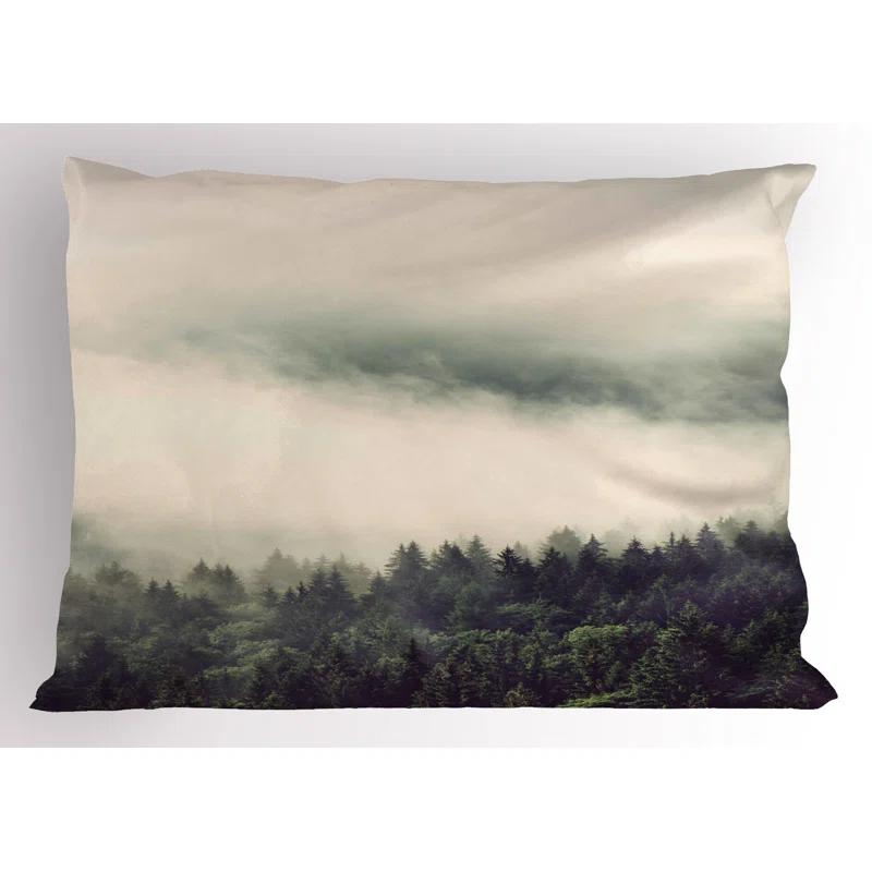 Ambesonne Ambesonne Fog Pillow Sham 2 Pack Evergreen Trees Mountain Slopes Dark Green