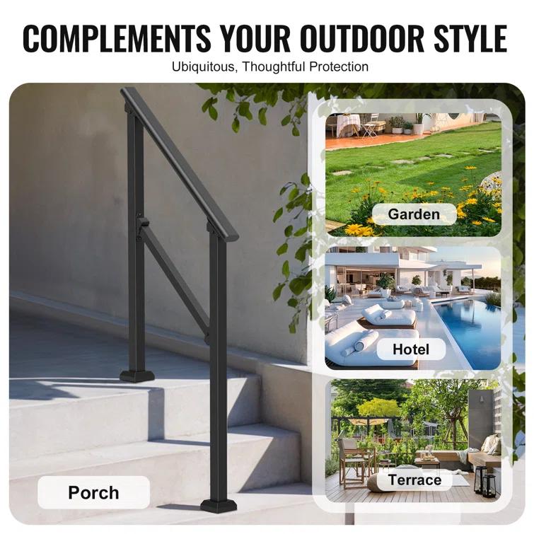 VEVOR 2-3 Handrails for Outdoor for Seniors Porch Deck Black Square Tube Steel