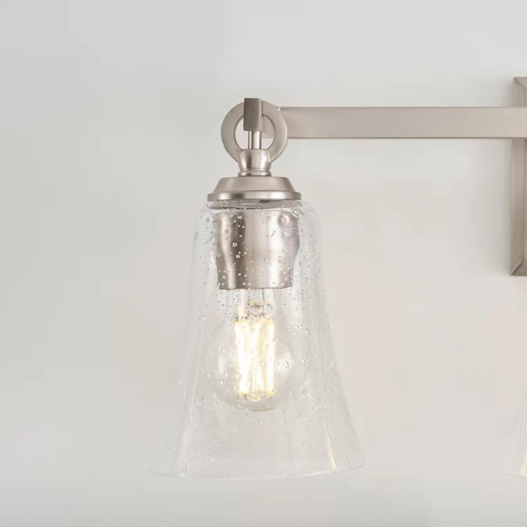 Satin Nickel 3-Light Vanity with Clear Seeded Glass Shades