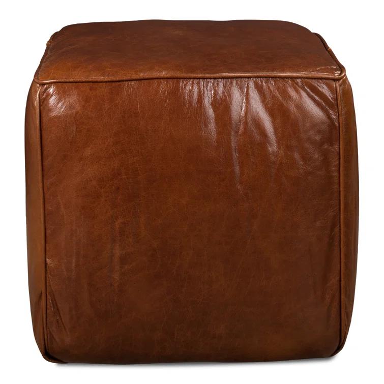 Traditional Bismarck Old Bay Leather Tufted Storage Ottoman
