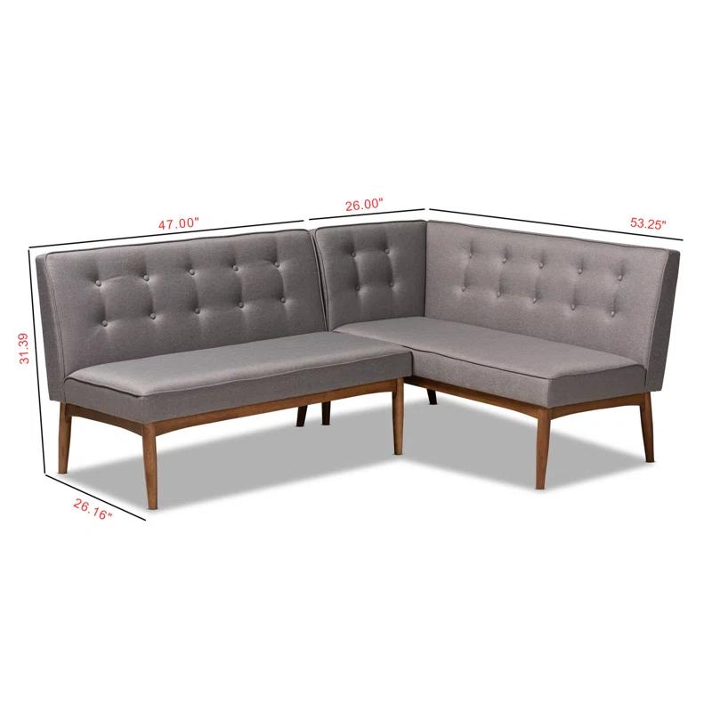 George Oliver Tomball Gray Fabric Upholstered 2-Pc Wood Dining Nook Banquette Set, 31.39" H X 53.25" W X 26.16" D