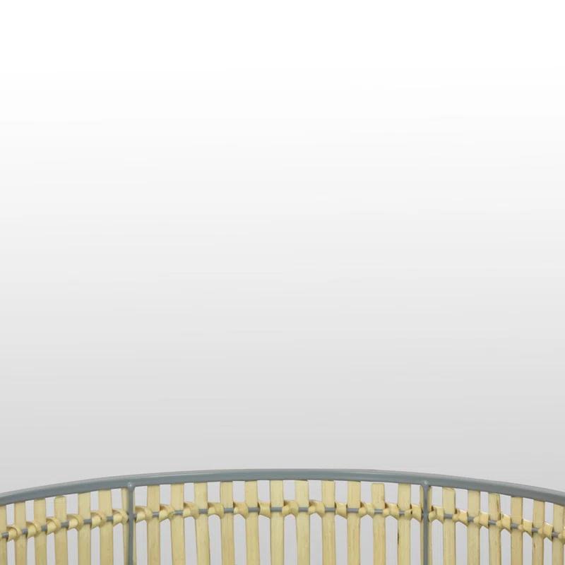 Benjara Elpis Wall Mirror Decor with Woven Shelf, 20 Inch Tall Metal