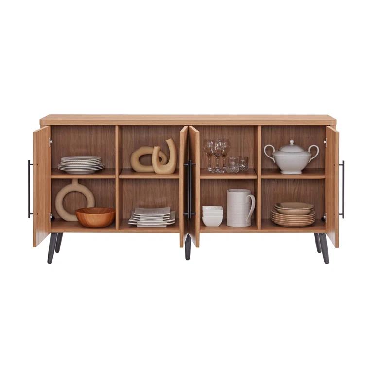 Manhattan Comfort Jodie 65" Mid-Century Modern Sideboard with 8 Adjustable Shelves in Maple