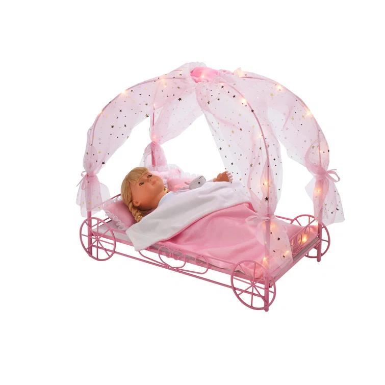 Badger Basket Royal Carriage Doll Bed with Canopy, Bedding and LED Lights
