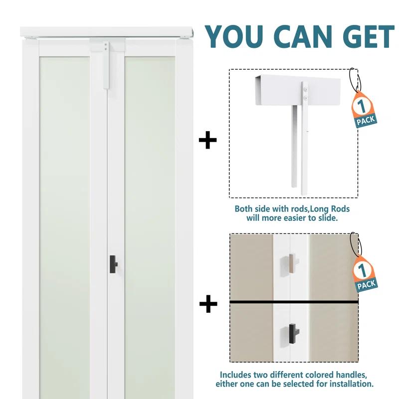 CHIC MODE Double Bifold Doors 3 Lite Frosted Glass Solid Manufactured Wood Prefinished Folding Door & Reviews | Wayfair
