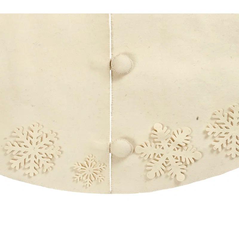 Arcadia Home Pom Poms 72" Handmade Christmas Tree Skirt in Felt - Tacked Snowflakes on Cream