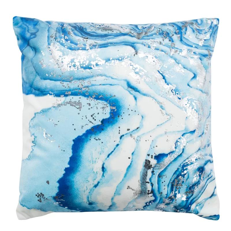 Jakki Blue and White Abstract Waves 18" Square Throw Pillow