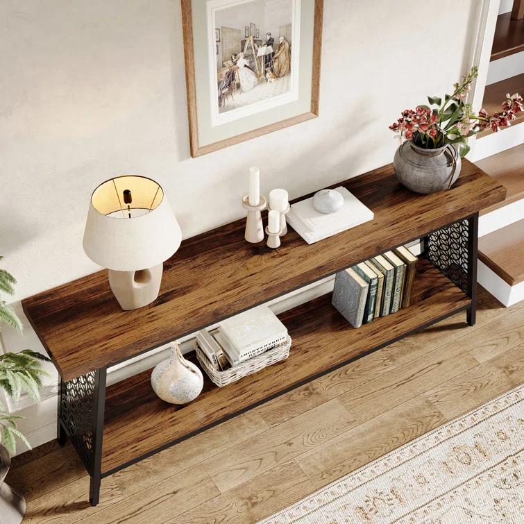 17 Stories 70.9" Console Table with Storage Shelf, 2-Tier Extra Long Sofa Table