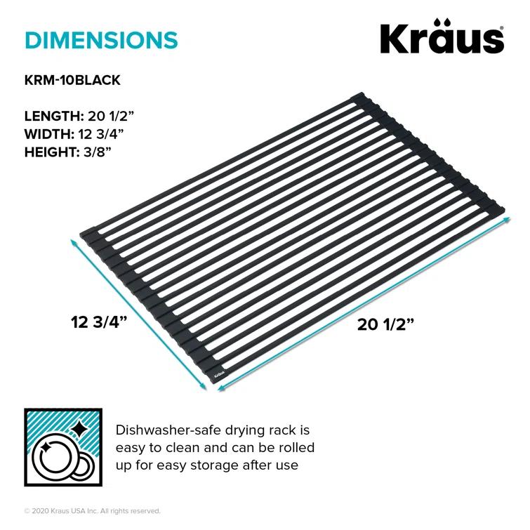 Kraus KRAUS Roll Up Dish Drying Rack With Self-Draining Silicone Dish Drying Mat And Silicone Soap Dish Holder, KDM-KRM-10DG