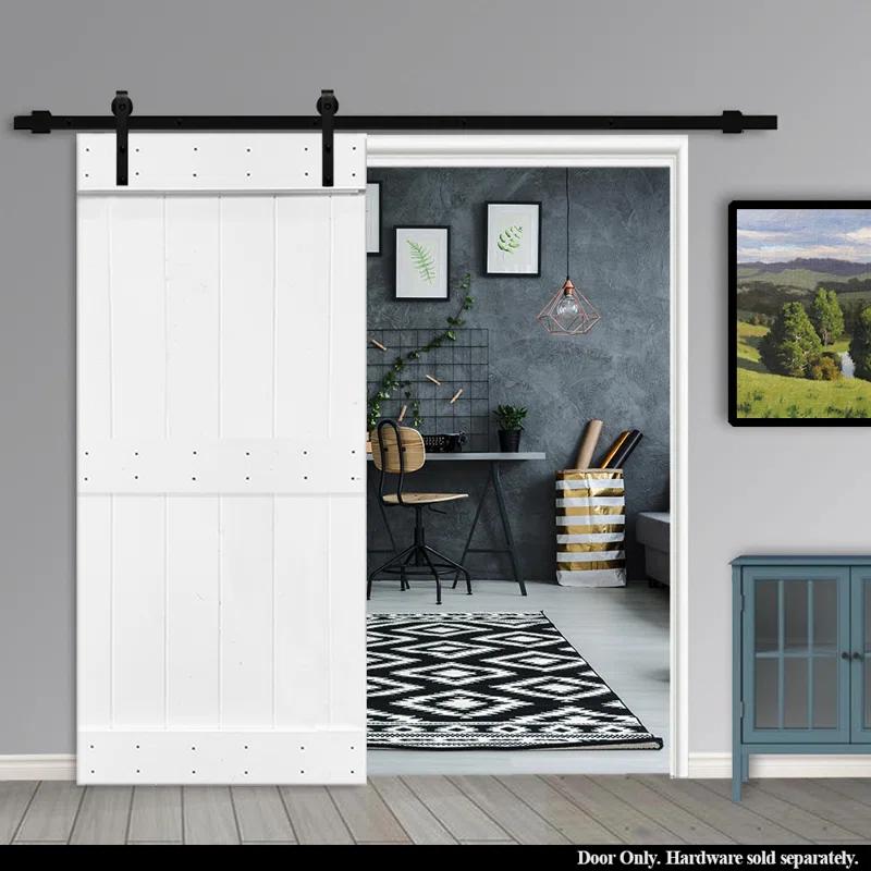 Calhome 84'' Solid Wood Paneled without Installation Hardware Kit Barn Door