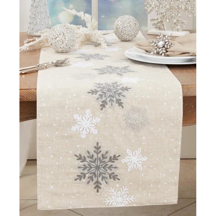Saro Whimsical Snowflakes Table Runner