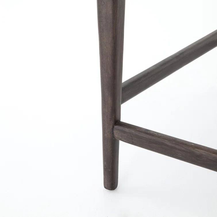 Black Leather and Wood Contemporary Bar Stool
