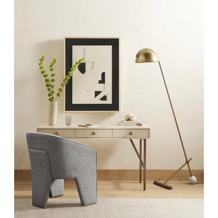 Beige Contemporary Leather-Wood Upholstered Arm Chair 25"W