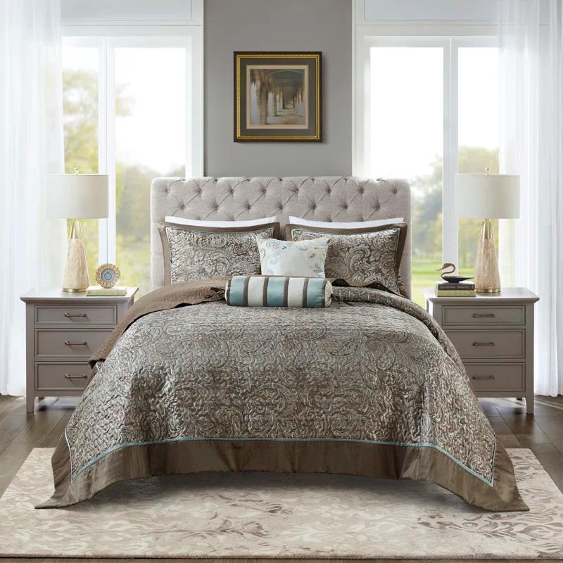 Madison Park Aubrey 5 Piece Jacquard Bedspread Set with Throw Pillows