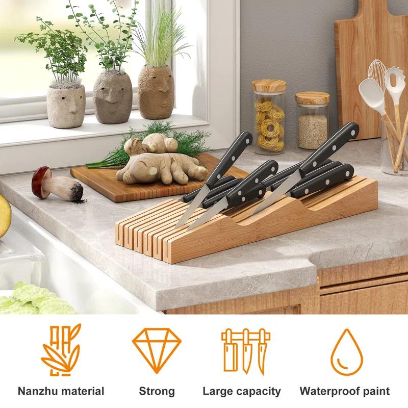 APPENIN WINTER PARK CORP In-Drawer Knife Block Organizer - Bamboo Wood Drawer Knife Organizer-Protecting Knife Organizer Block Holds Up To 11 Knives（Not Included)