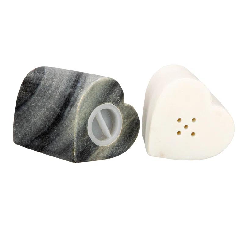 Creative Co-Op Heart-Shaped Marble Salt And Pepper Shakers