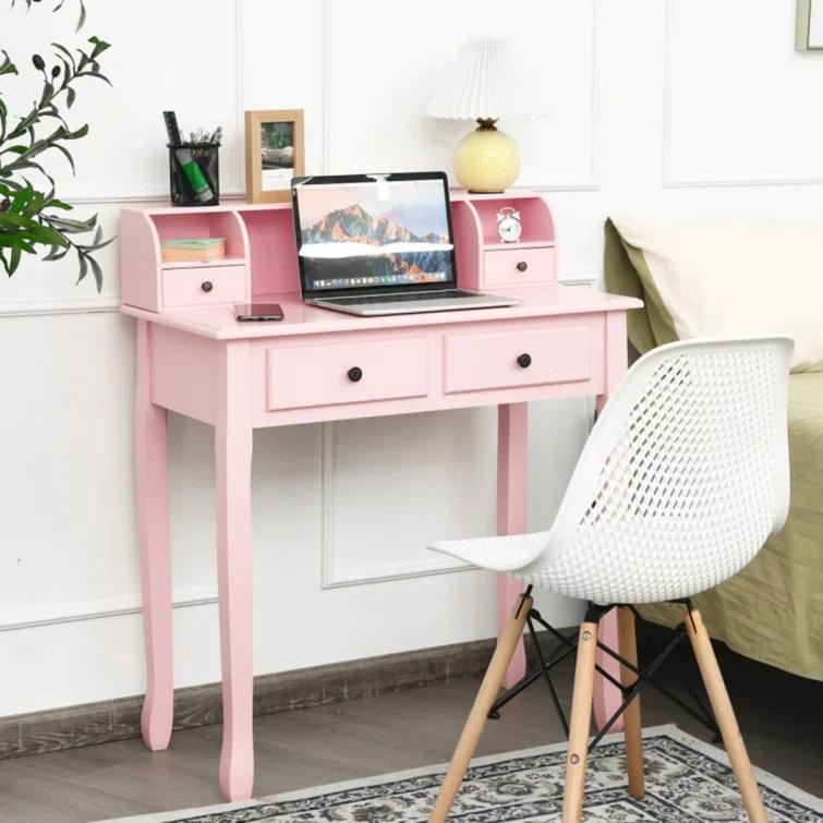Canddidliike Removable Floating Organizer 2-Tier Mission Home Computer Vanity Desk-Pink, Gaming Desk, Gaming Computer Desks for Study,Working,Writing
