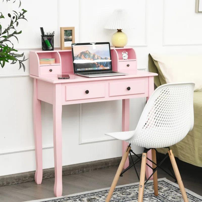 Canddidliike Removable Floating Organizer 2-Tier Mission Home Computer Vanity Desk-Pink, Gaming Desk, Gaming Computer Desks for Study,Working,Writing
