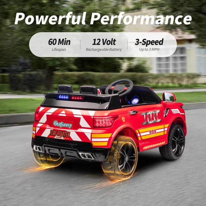 Outfunny Electric Police Car for Kids, 12 Volt Kids Ride on Toy Car with Remote Control, Bluetooth, Megaphone