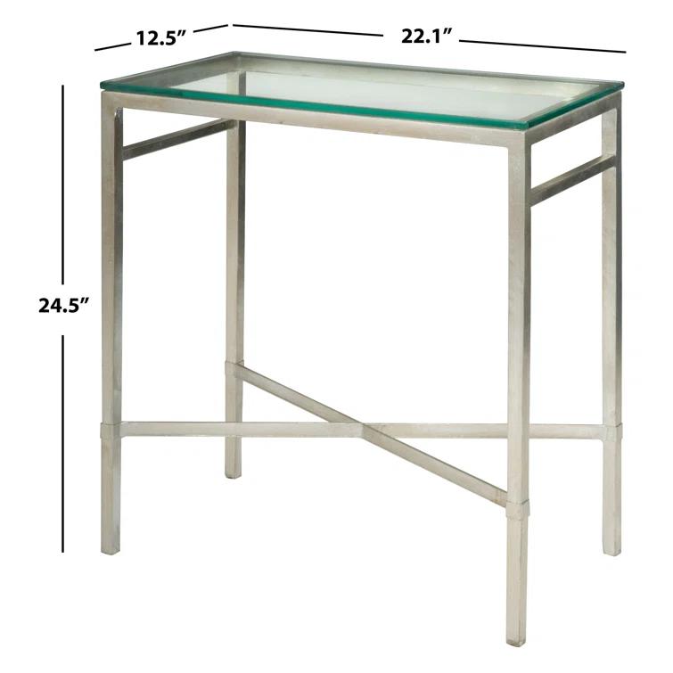 Viggo Antique Silver Glass Side Table - AMH8300B - Silver/Glass - Safavieh Couture