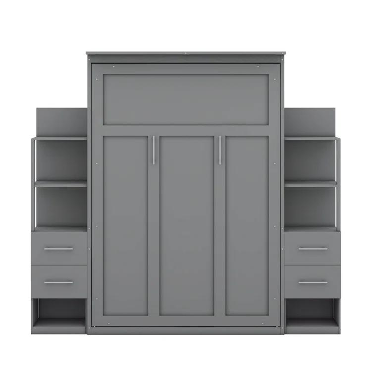 Cosmic Full Size Murphy Bed Wall Bed with Shelves, Drawers and LED Lights