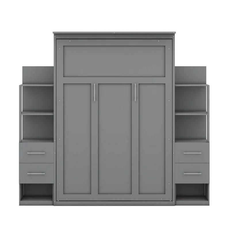 Cosmic Full Size Murphy Bed Wall Bed with Shelves, Drawers and LED Lights
