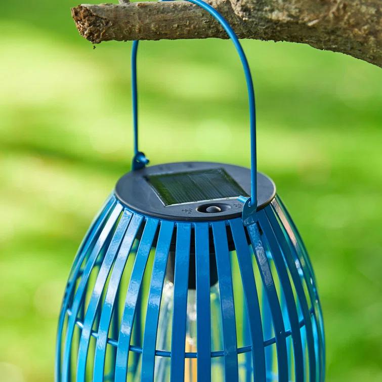 9.75" Metal Woven Solar Powered  Outdoor Hanging Lantern