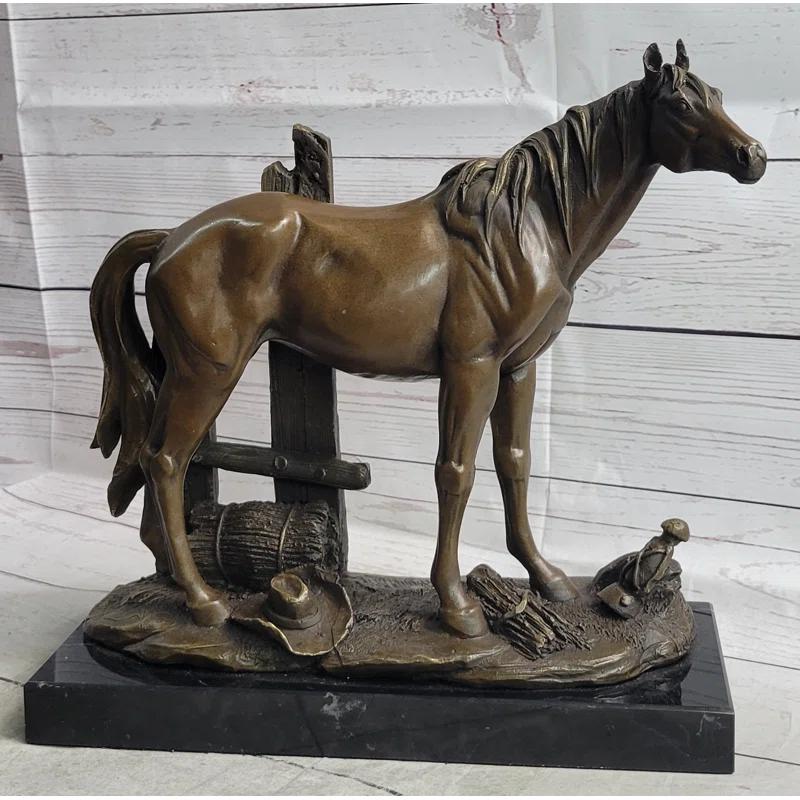 Canora Grey Eyvette Horse At The Stable Bronze Sculpture Statue Equestrian Country Farm Decor Signed Art