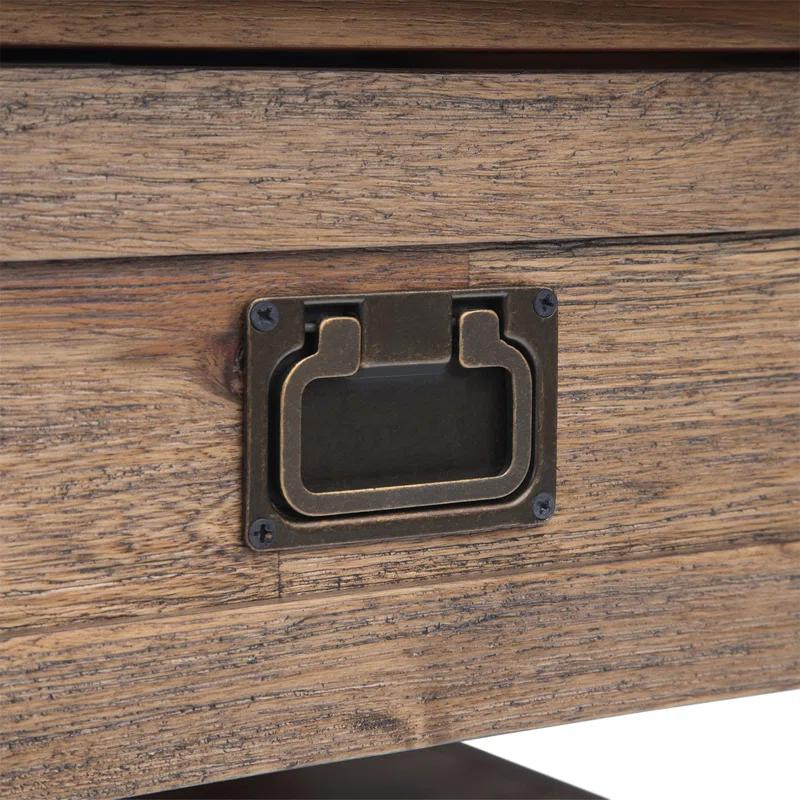 Simpli Home Monroe 38"W Solid Acacia Rustic Square Coffee Table with Large Drawer and Open Shelf