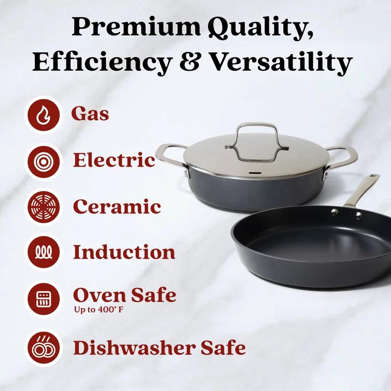 Alva Alva Maestro 3-Piece Premium Ceramic Nonstick Cookware Set - Professional Frying Pan & 3.5 Qt Saute Pan, Non-Toxic PFAS/PFOA/PTFE-Free - Induction & All Stovetop Compatible, Oven Safe Stay-Cool Handle