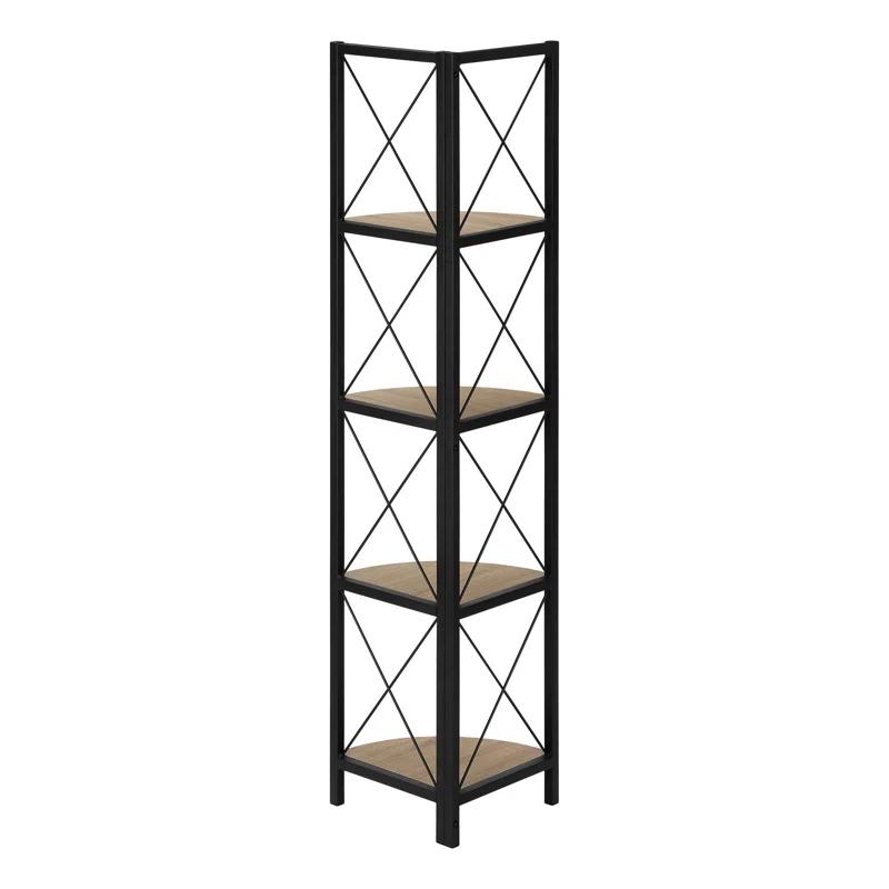 Bookshelf, Bookcase, Etagere, Corner, 4 Tier, 60"H, Office, Bedroom, Metal, Laminate