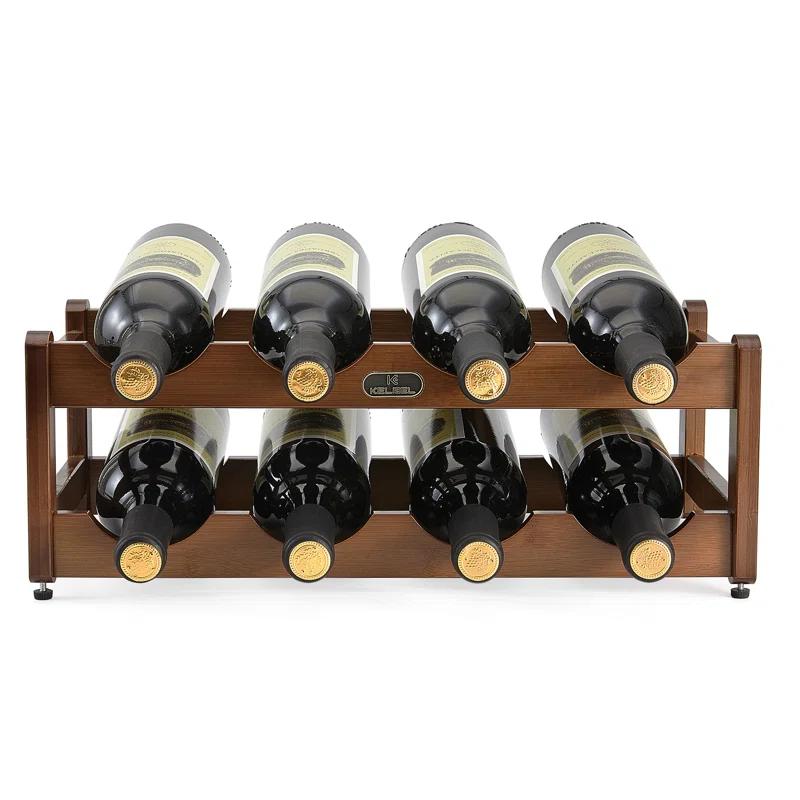 K KELBEL 8 Bottle Solid Wood Tabletop Wine Bottle Rack in Brown