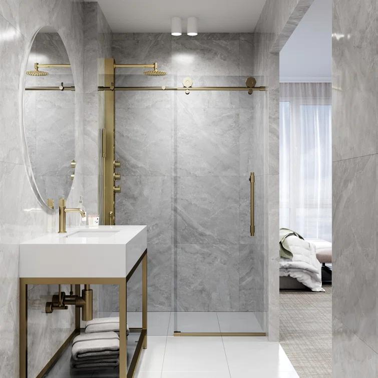 VIGO Elan Hart 68-72" W x 76" H Sliding Frameless Shower Door with 3/8" Clear Glass VG6022MGCL7276