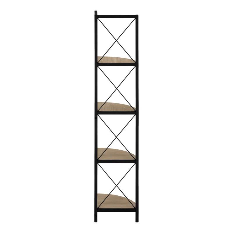 Bookshelf, Bookcase, Etagere, Corner, 4 Tier, 60"H, Office, Bedroom, Metal, Laminate