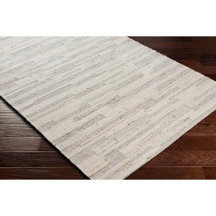 Gray Rectangular Handmade Wool and Viscose Area Rug, 8'10" x 12'