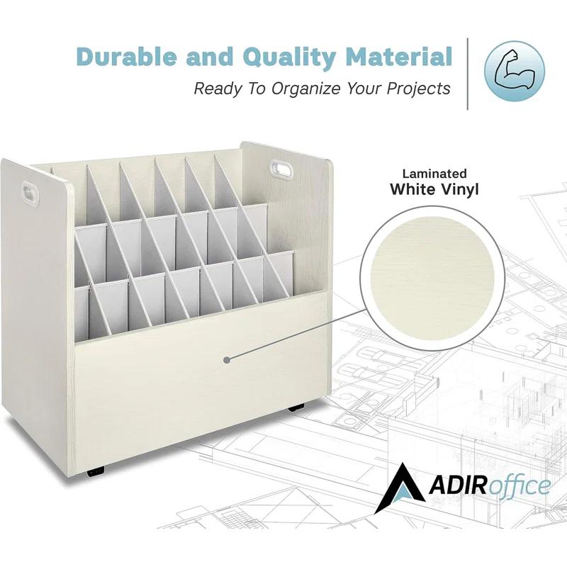AdirOffice Adiroffice 21-Slot Mobile Rolling Wood Blueprint Roll File Large Document Organizer (Set of 2)
